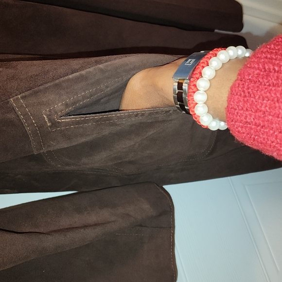 Brown Danier Suede Leather Trench Coat Jacket - Picture 5 of 12